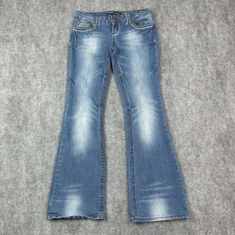 Zco Jeans Women's Size 7 Junior Flare Embroidered Flap Pockets Low Rise Stretch